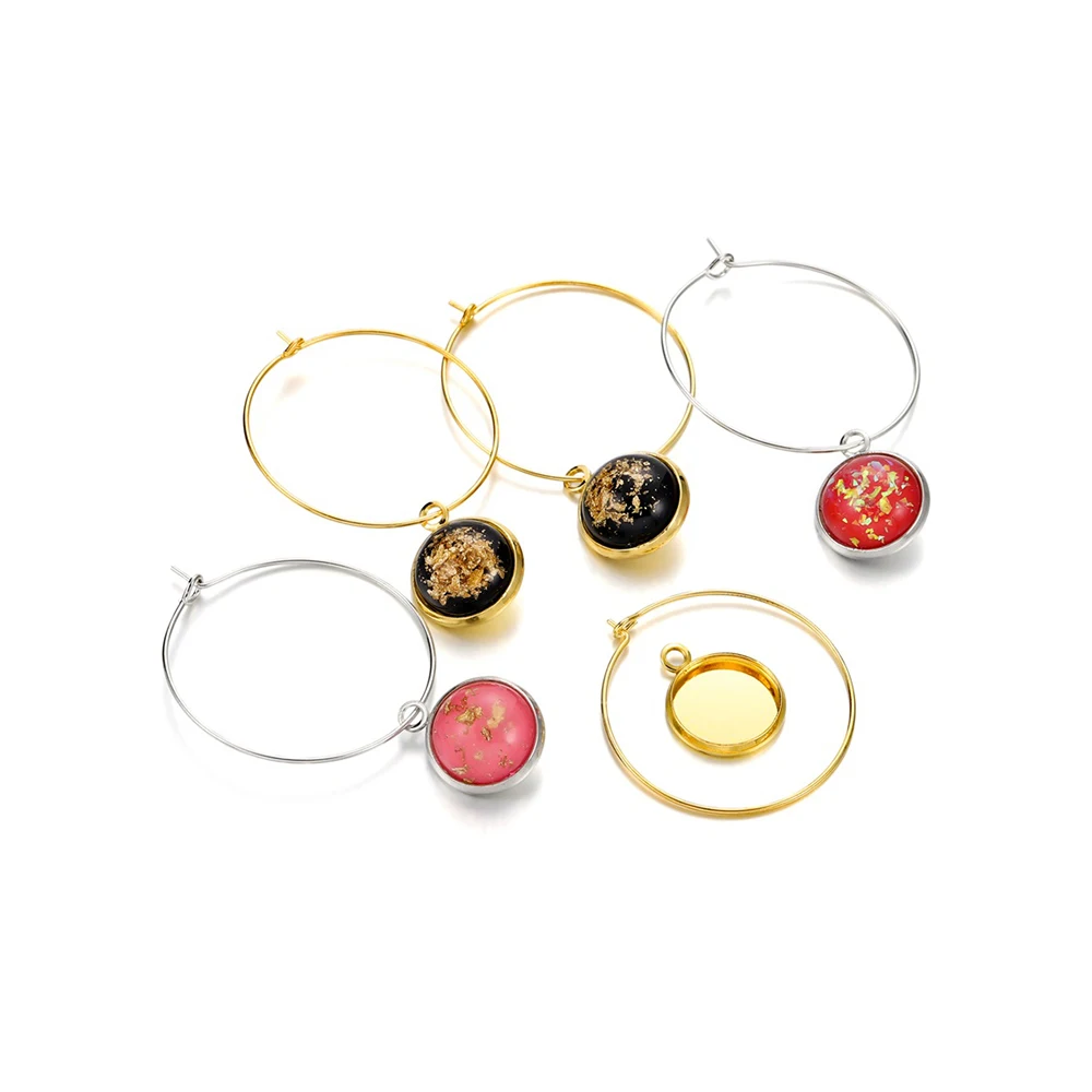 

10Pcs/Pack Fit 10 12 mm Big Circle Wire Hoops Loop Earrings Base Blanks Round Cabochon Bezel Settings For Jewelry Making Finding