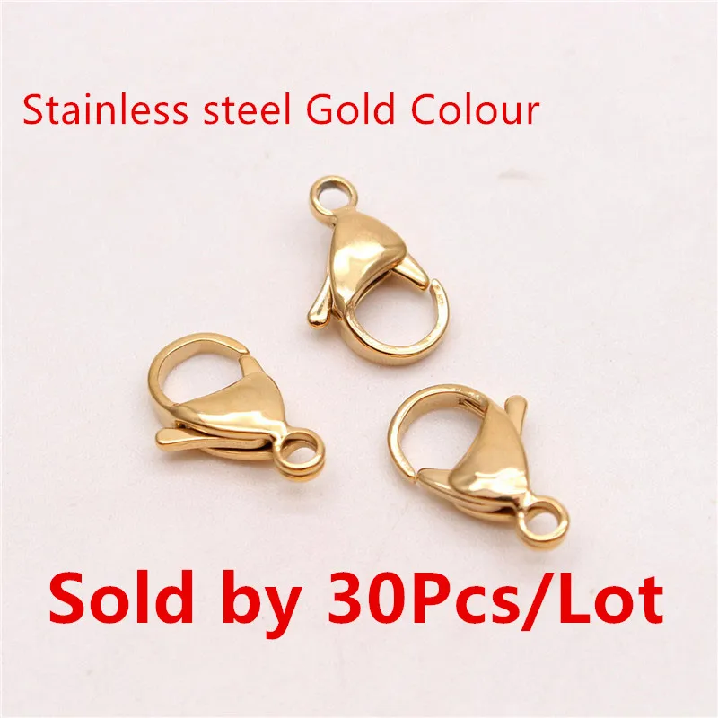 Gold color 30Pcs 50 шт./лот 304 нержавеющая сталь карабины застежки для браслет, ожерелье цепь Diy ювелирных изделий 11 мм 12 мм 13 мм - Цвет: Gold color 30Pcs