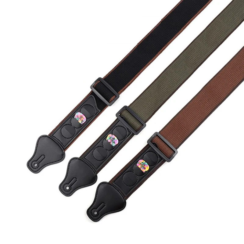 elektrische gitarre strap 100 baumwolle gitarre straps gürtel echtes leder enden mit 3 pick halter folk pop gitarre zubehör free global ship