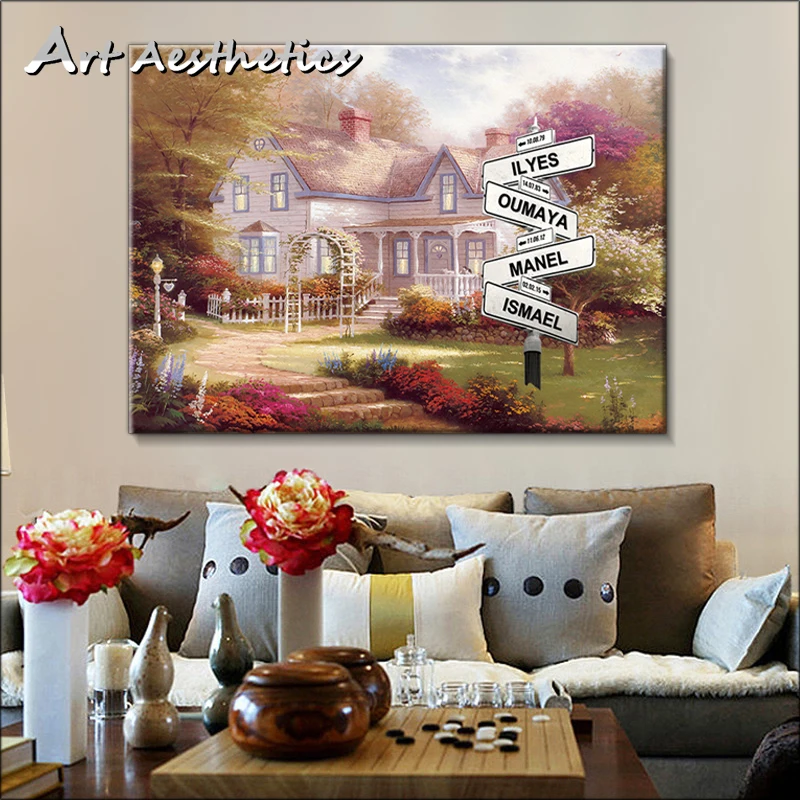 

Modern Landscape Painting, Commemorative Road Signs, 2-5 Name / Datecanvas Painting, Personalized Posters, Customized Photos,