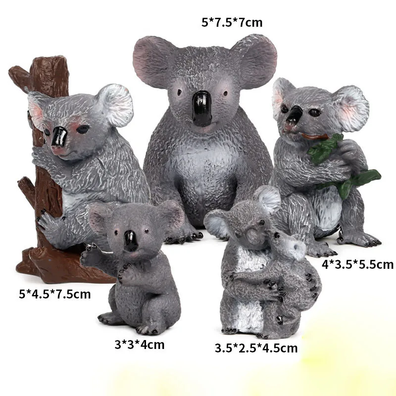 

New Collection Simulation wild solid koala wild static animal Family model toy set koala children plastic toys