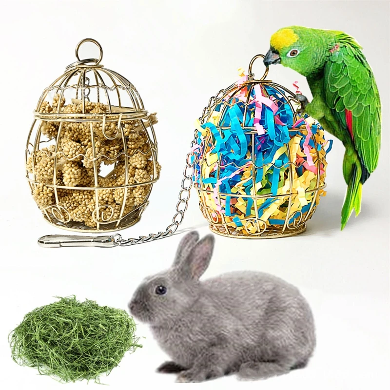 

Bird Shredder Toys Stainless Steel Cage Feeder Foraging Parrot Millet Container