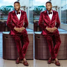 Costumes de cérémonie pour Hommes, 2 pièces, en velours rouge, sur mesure, Tuexdos de mariage, pour bal de promo  (3)