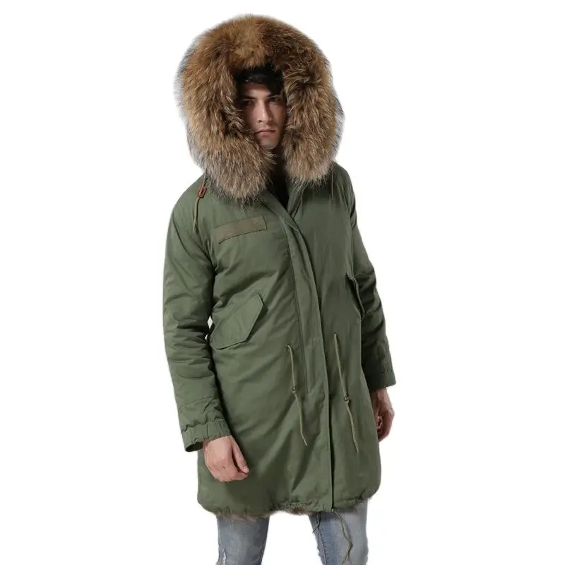 Winter Coat Fox Fur Lining Mens Army-green Long Style Fashion Real Collar Windproof Parka Factory Price Outwear | Мужская одежда