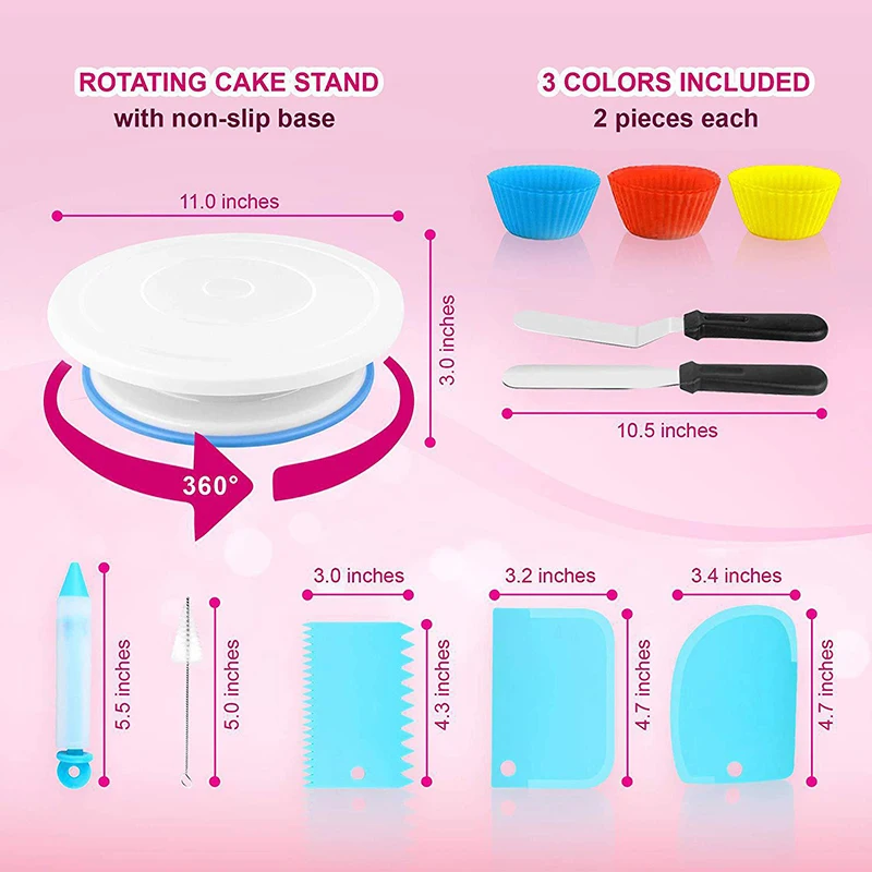 172-Piece Cake Turntable Decorating Nozzle Set Tools with Piping Bag TPU Russian Reusable Mold | Дом и сад