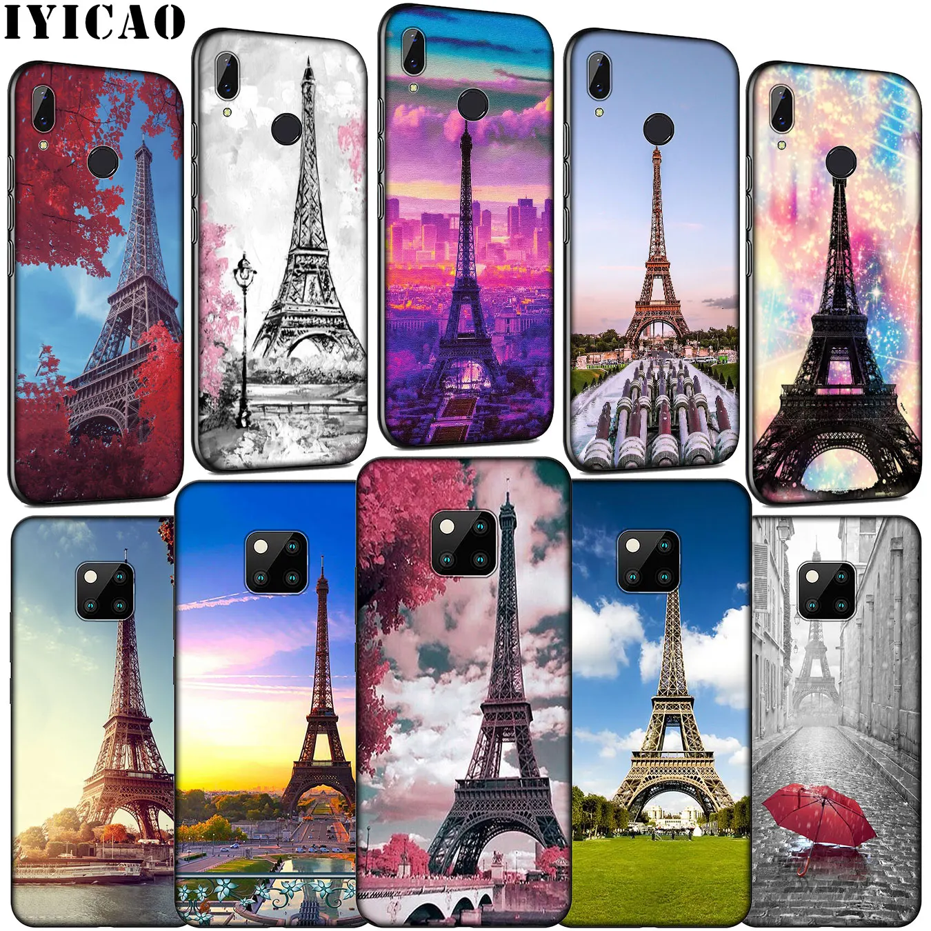 IYICAO France Paris Eiffel Tower Soft Silicone Phone Case for Huawei Mate 30 20 10 Pro Nova 5i 4 3 3i 2i 2 Lite Black Cover |
