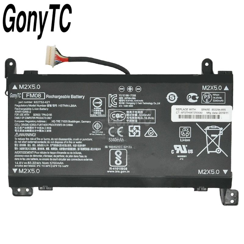 Аккумулятор FM08 12 или 16 для ноутбука HP OMEN 17-an013TX 17-an014TX TPN-Q195 HSTNN-LB8B 8922753-421