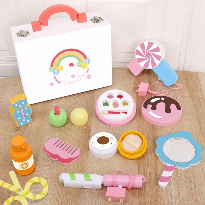 

Wooden Candy Cosmetic Box Simulation Eye Shadow Lipstick Makeup Play House for Girls Role Play Dressing Box Toys