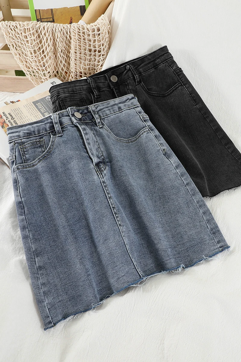 

Amoi 2021 Slim High Waist Retro Port Style A-line Denim Skirt Women
