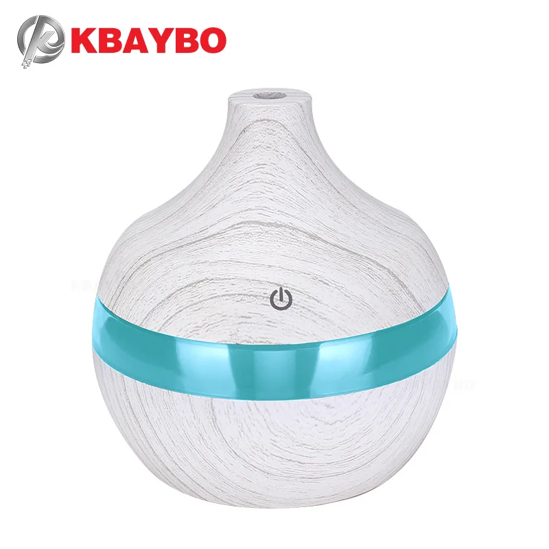 

KBAYBO 300ml USB air humidifier white wood grain USB diffuser with 7 colors LED lights ultrasonic humidifier for home bedroom