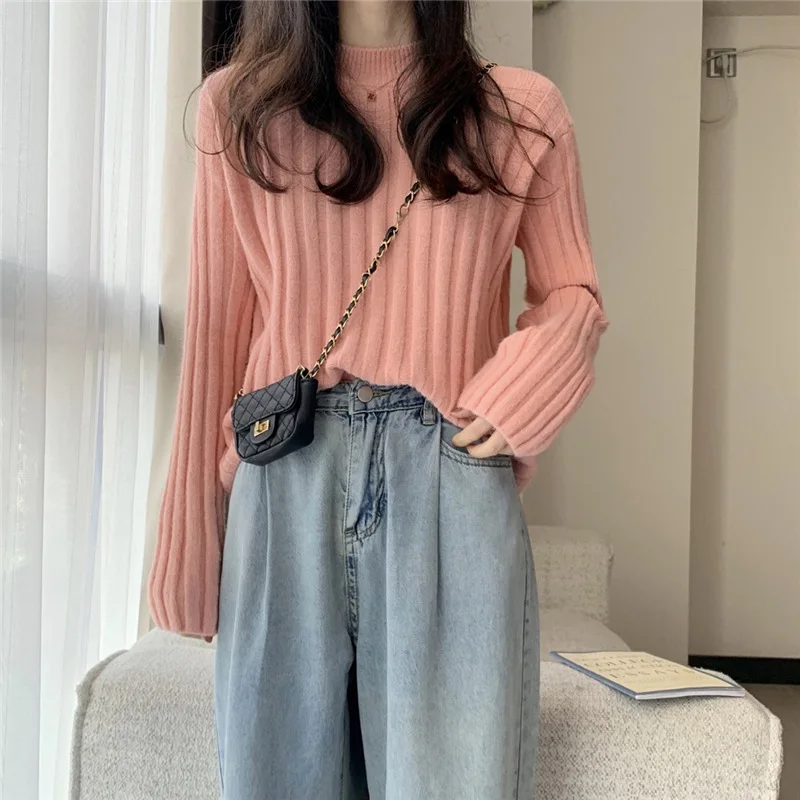 

Korean Sweater Women Knitted Sweaters for Women Long Sleeve Basic White Sweater Plus Size Autumn Woman Knit Pullover Sweaters