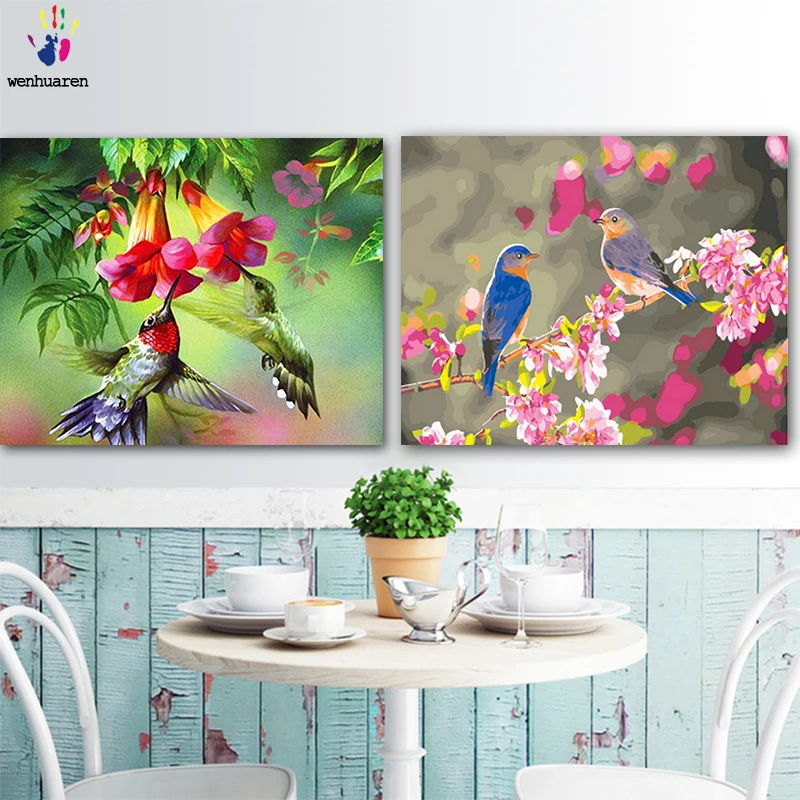 

DIY colorings pictures by numbers with colors Flowers and birds picture drawing painting by numbers framed Home