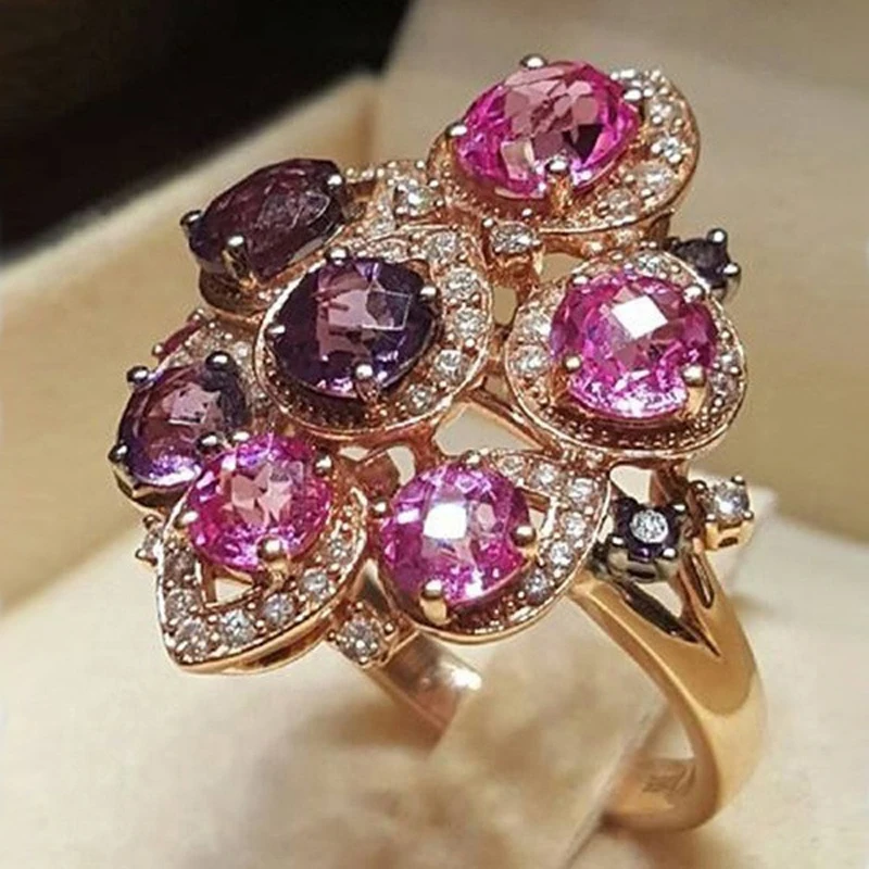 

Luxury Multicolor Crystal Zircon Rings for Women Fashion Jewelry Boho Wedding Engagement Statement Ring