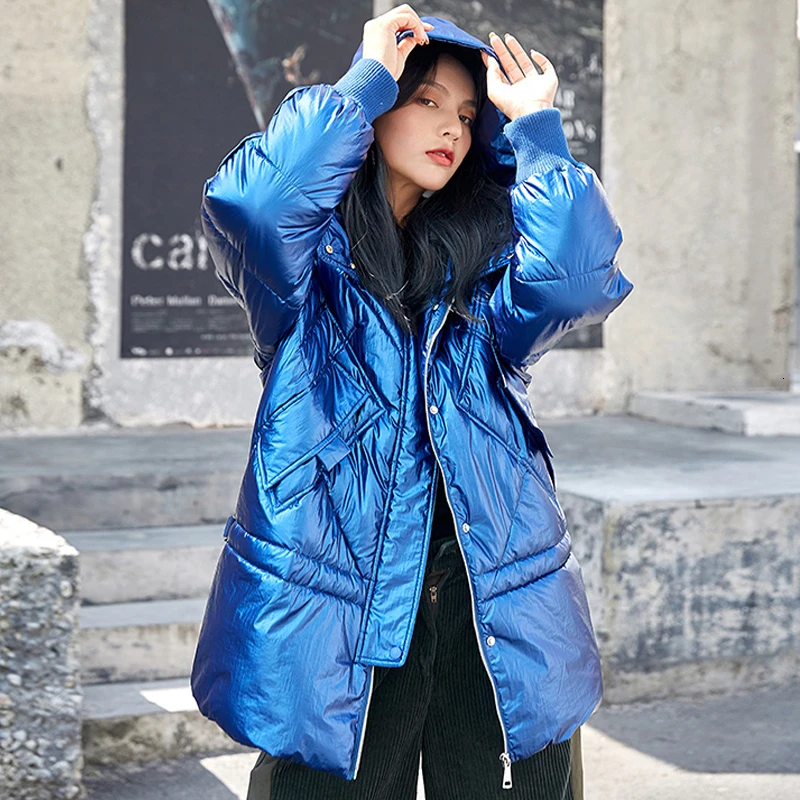 2019 зимняя Глянцевая пуховая хлопковая парка женское водонепроницаемое пальто