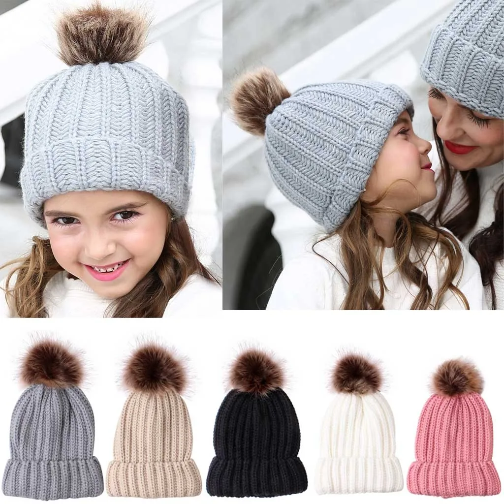 

Winter Hat Cute Baby Children Knitted Lovely Caps Fashion Hairball Child Knitting Cap Kids Girls Keep Warm Hats