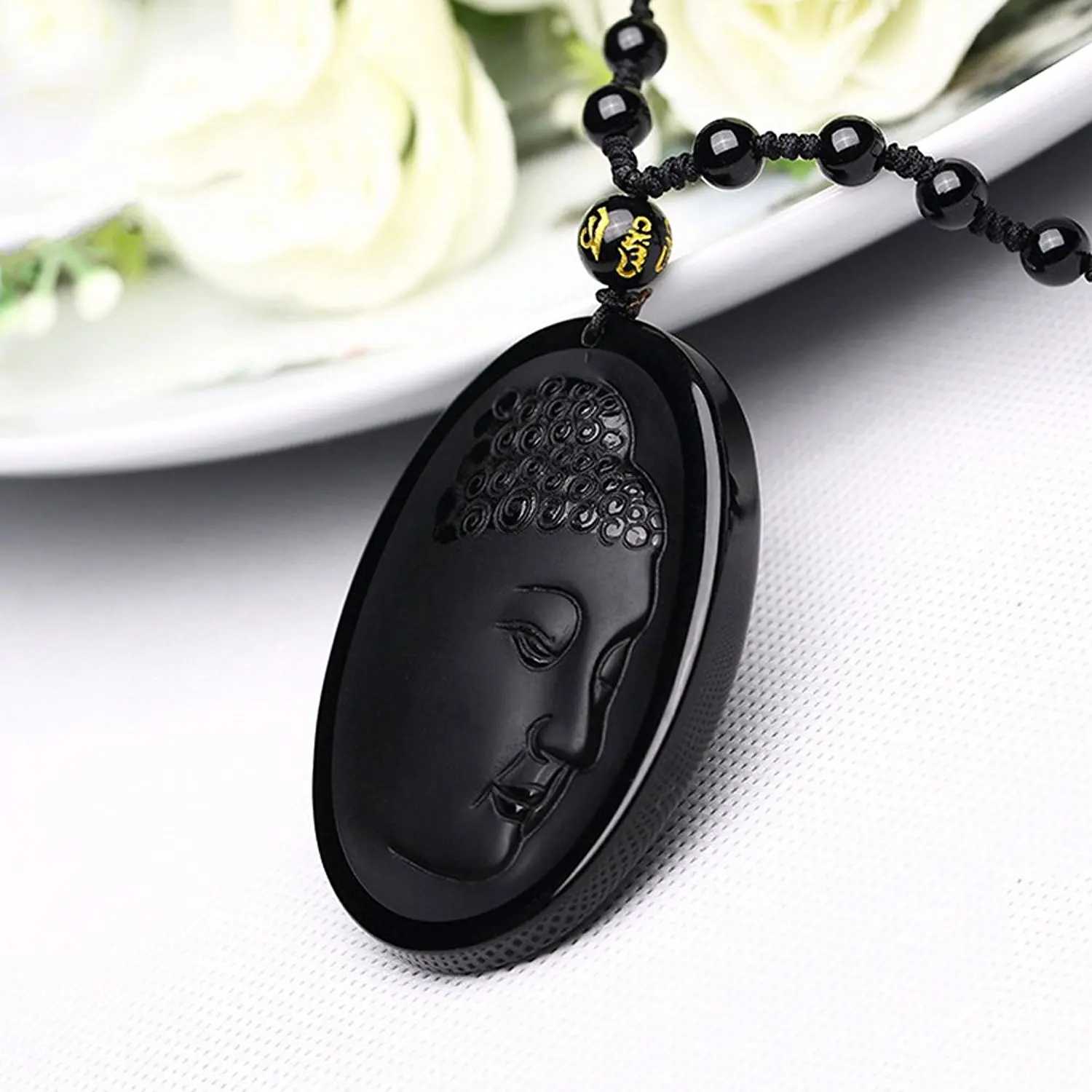 LETSFUN Fine Jewelry Hand Carved Natural Obsidian Sakyamuni Buddha A Necklace Pendant Free Shipping | Украшения и аксессуары