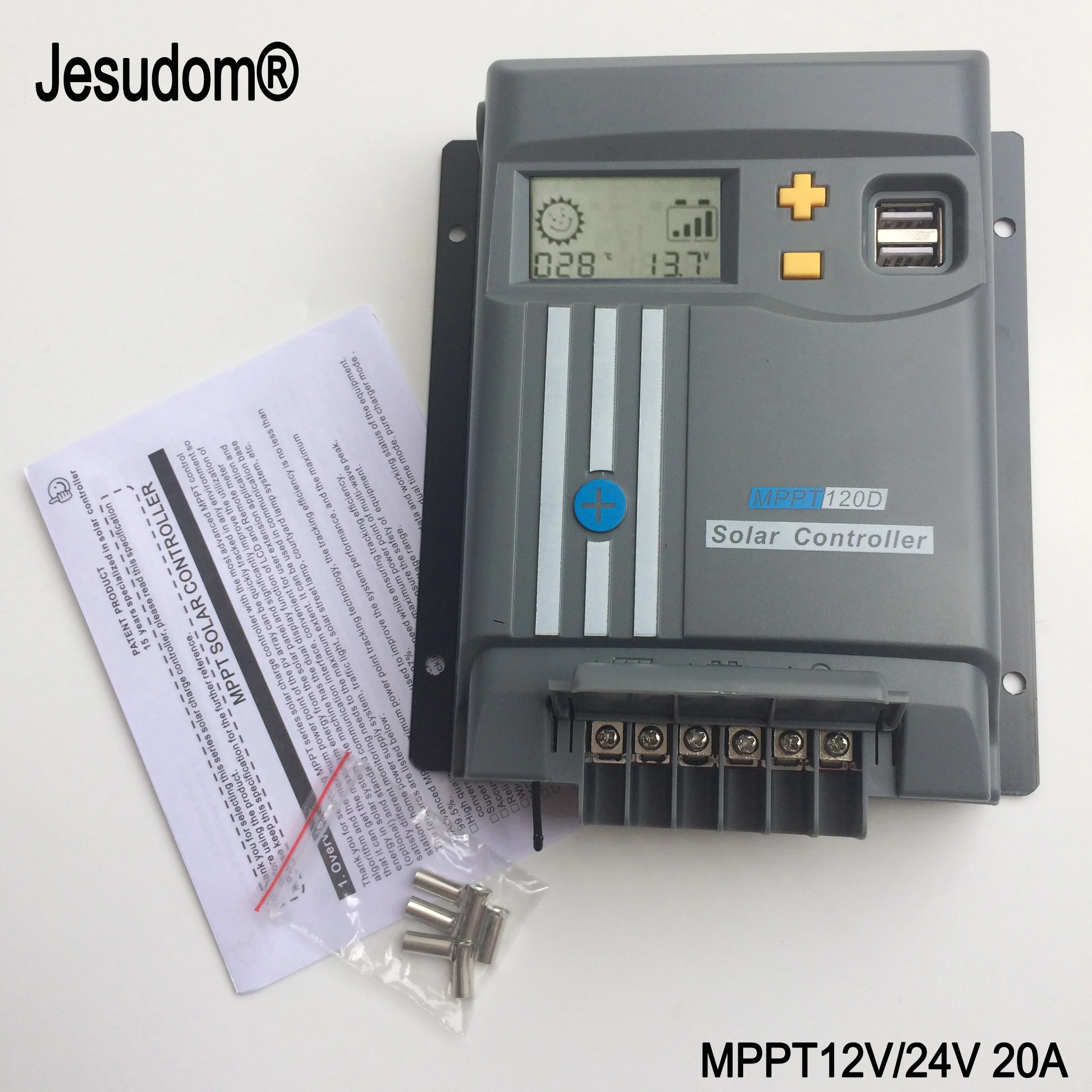 20A со слежением за максимальной точкой мощности 12V/24V Dual USB Автомобильное зарядное