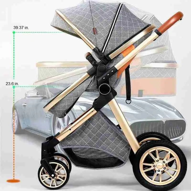 

Baby Stroller 2 In 1 Lying Or Dampening Folding Big Wheels Shock Absorber High Landscape Stroller Fit 0-12 Months SF 10-18 Days