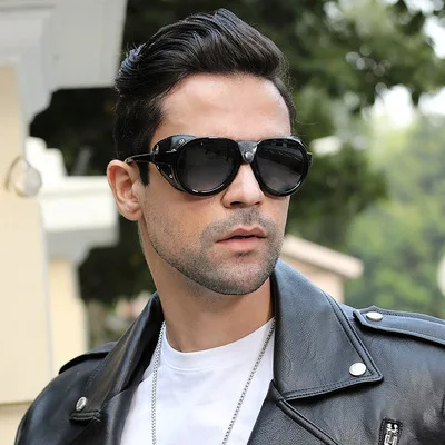 

2021 new steampunk sunglasses male side pack leather polarized riding sunglasses male