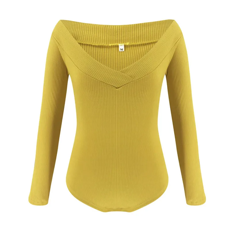 yellow bodysuit Боди для женщин, Сексуальная футболка с v-образным вырезом, топы, женские комбинезоны с длинным рукавом, облегающая одежда для клуба, топы, женская футболка - Цвет: yellow bodysuit