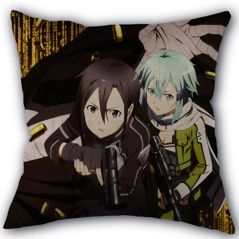 

New Sword Art Online Anime Pillowcase Cotton Linen Fabric Square Zipper Pillowcase 45X45cm Wedding Decorative Pillow cover
