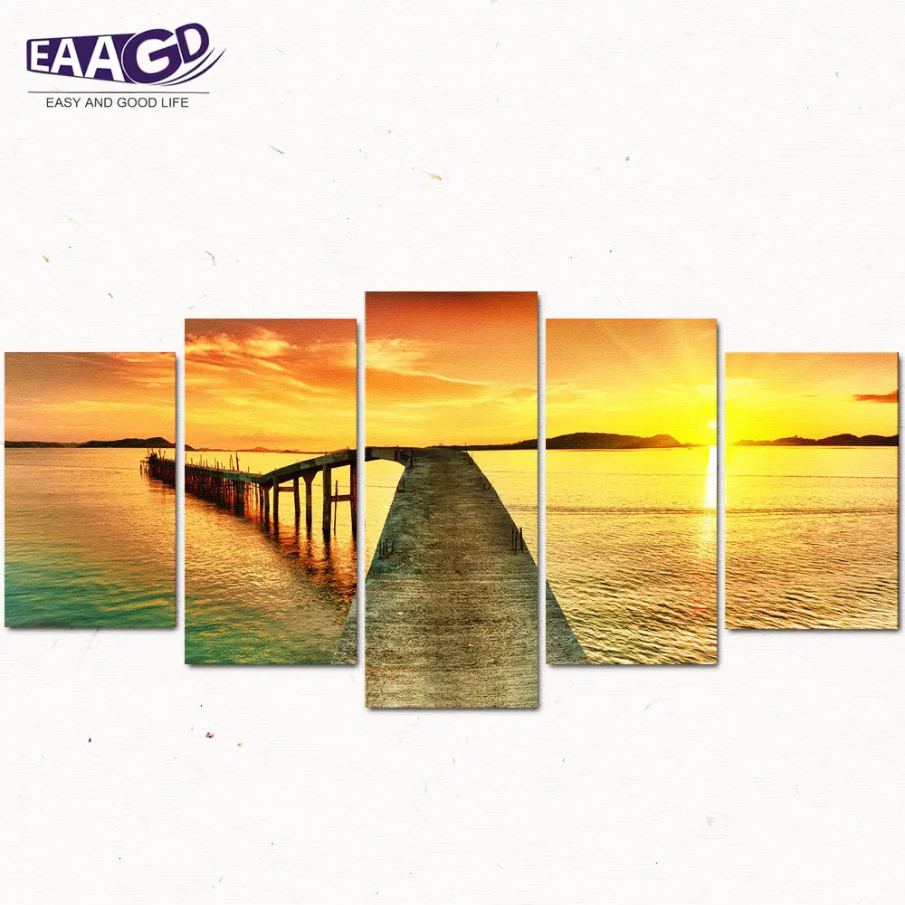 

Sunset Pier Canvas Art Prints Wall Artwork 5 panels Modern Painting Decorations for Bedroom Living Room Wall Art Decoration