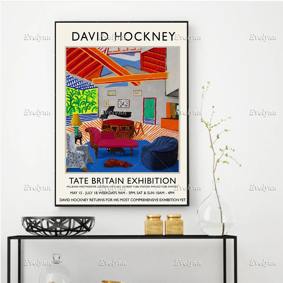 

David Hockney Exhibition Poster - Montcalm Interior With 2 Dogs - Wall Art Prints Home Decor Canvas Unique Gift Floating Frame