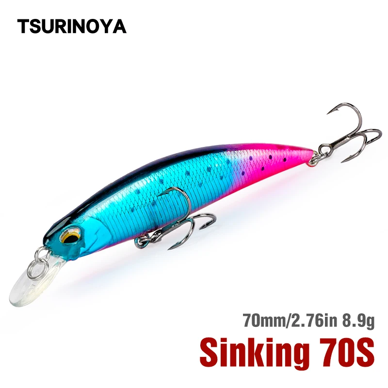 

TSURINOYA Тонущая приманка в виде гольяна 0,6-1,0 м, Джеркбейт, воблер 70S, 70 мм, 8,9 г, 10 #, крючок, искусственная рыба, рыба