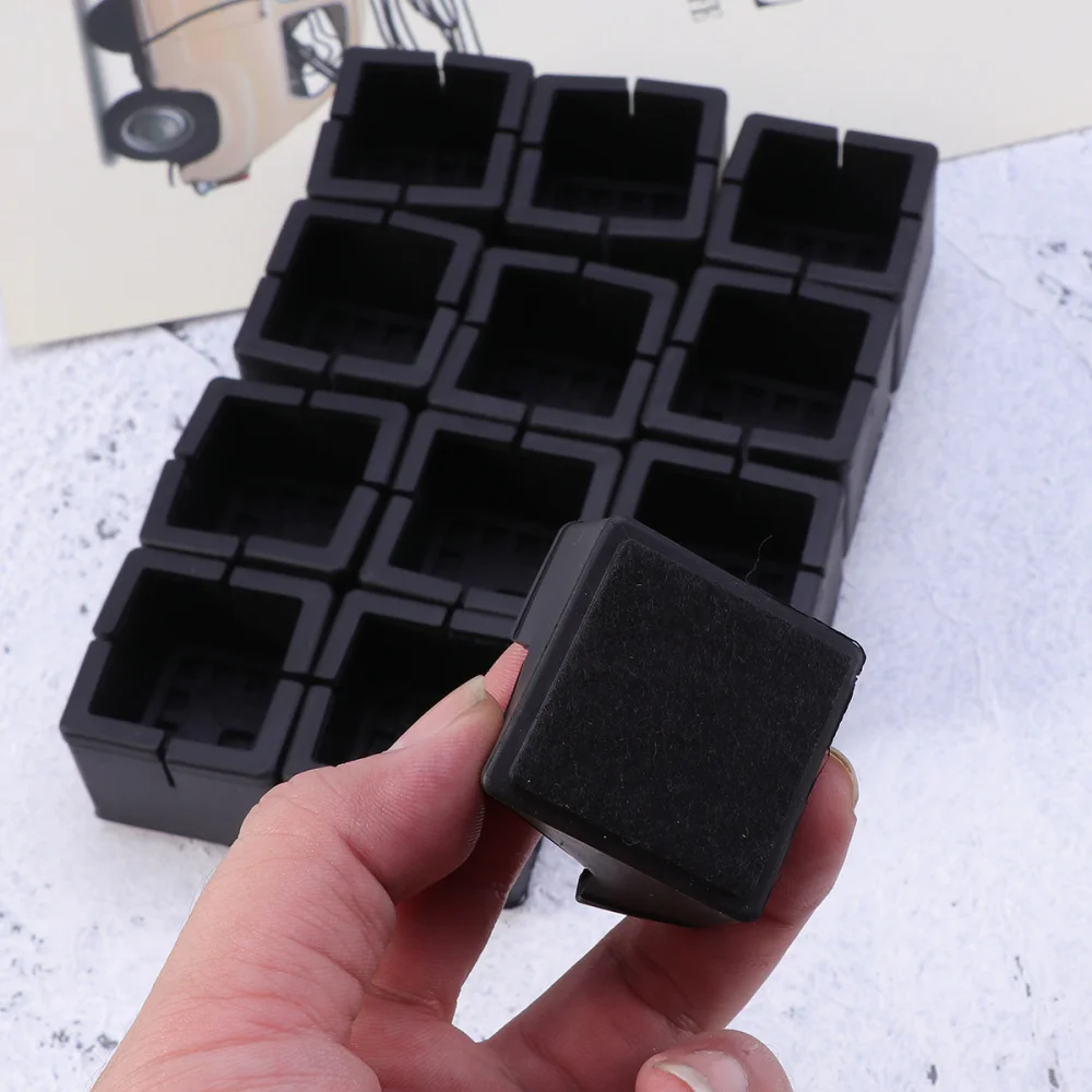

12 PCS Square Chair Leg Caps Feet Pads Furniture Table Covers Wood Floor Protectors - Size 8 (Black)