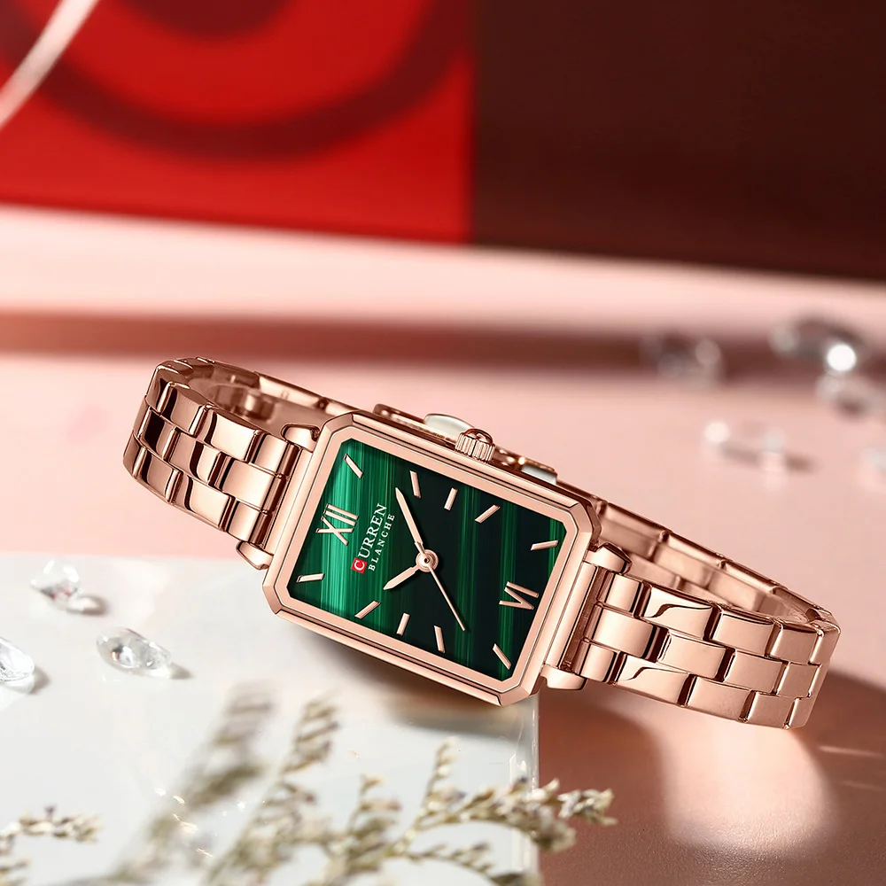 

CURREN Elegant Watches For Women Fashion Casual Classic Rectangle Dial Light Quartz Wristwatch Stainless Steel Relogio Feminino