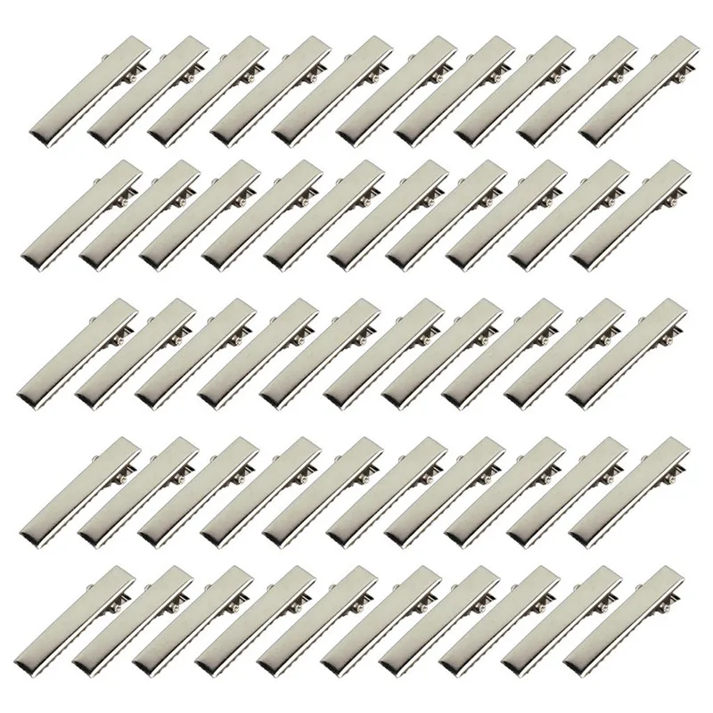 

50 Pcs 32mm Silver Hairpins Flat Metal Single Prong Alligator Hair Clips Barrette For Bows DIY Accessories