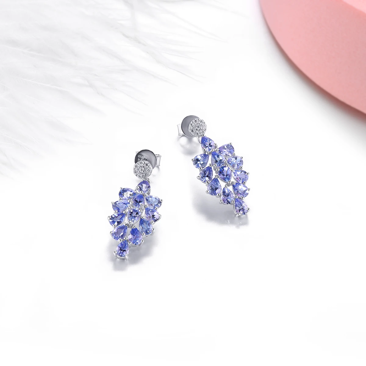 Серьги-подвески из серебра 3 12 пробы с натуральным танзанитом