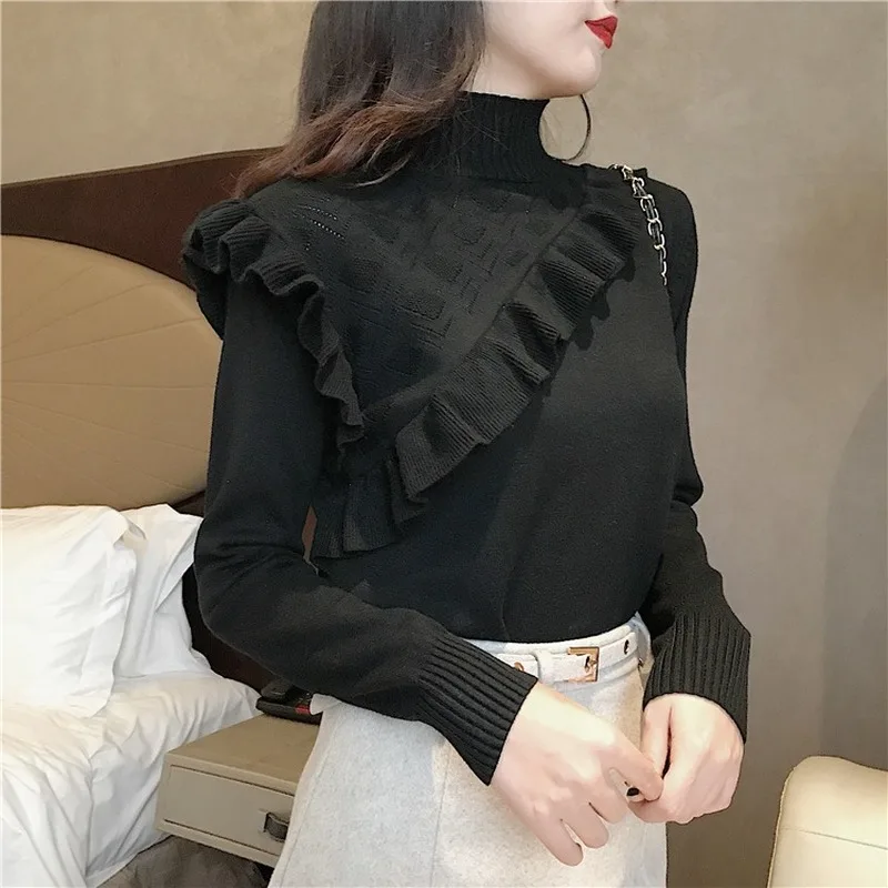 JoinYouth Sweaters Women Turtleneck Ruffles Korean Vintage All Match Pullovers 2020 Autumn Winter Pull Femme Elegant Slim J227 | Женская