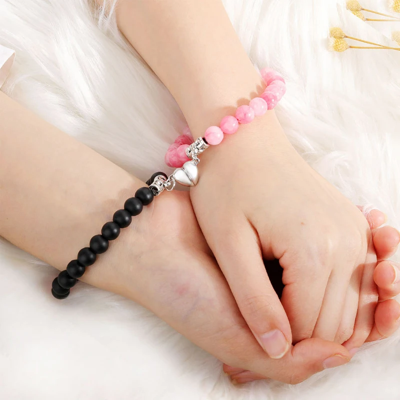

Fashion 2Pcs/set Natural Stone Yoga Bracelet for Lovers Distance Magnet Attraction Beads Couple Bracelets Friendship Jewelry