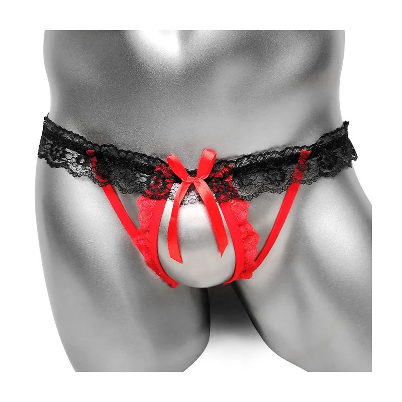Оборками Талия кружевное Сисси Трусики-стринги Нижнее белье для Для мужчин T Back