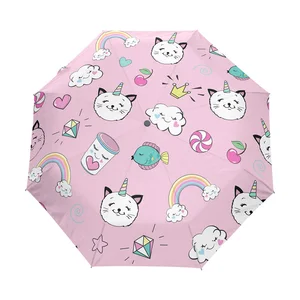 Автоматический зонт с мультяшным рисунком единорога, складной зонт для детей 3, ветрозащитный дорожный Зонт от дождя для женщин и детей