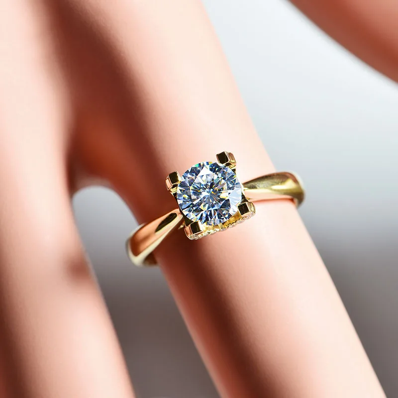 

14K Yellow Gold Ring VVS1 4 claw Round Cut 1ct 2ct 3ct Moissanite Trendy Engagement Anniversary Ring jewelry