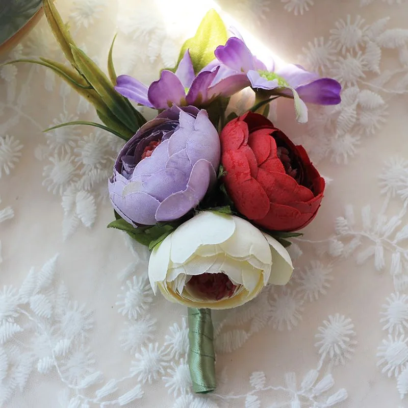 Лидер продаж браслет ручной работы корсажный искусственные шелковые розы цветы