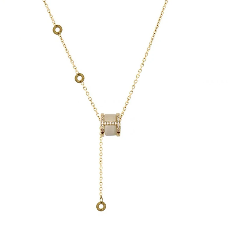 

2021 New Popular Design 14K Real Gold Opal Chain Necklace for Women Charm Jewelry Pendant Shiny Zirconia Party Fine Gift