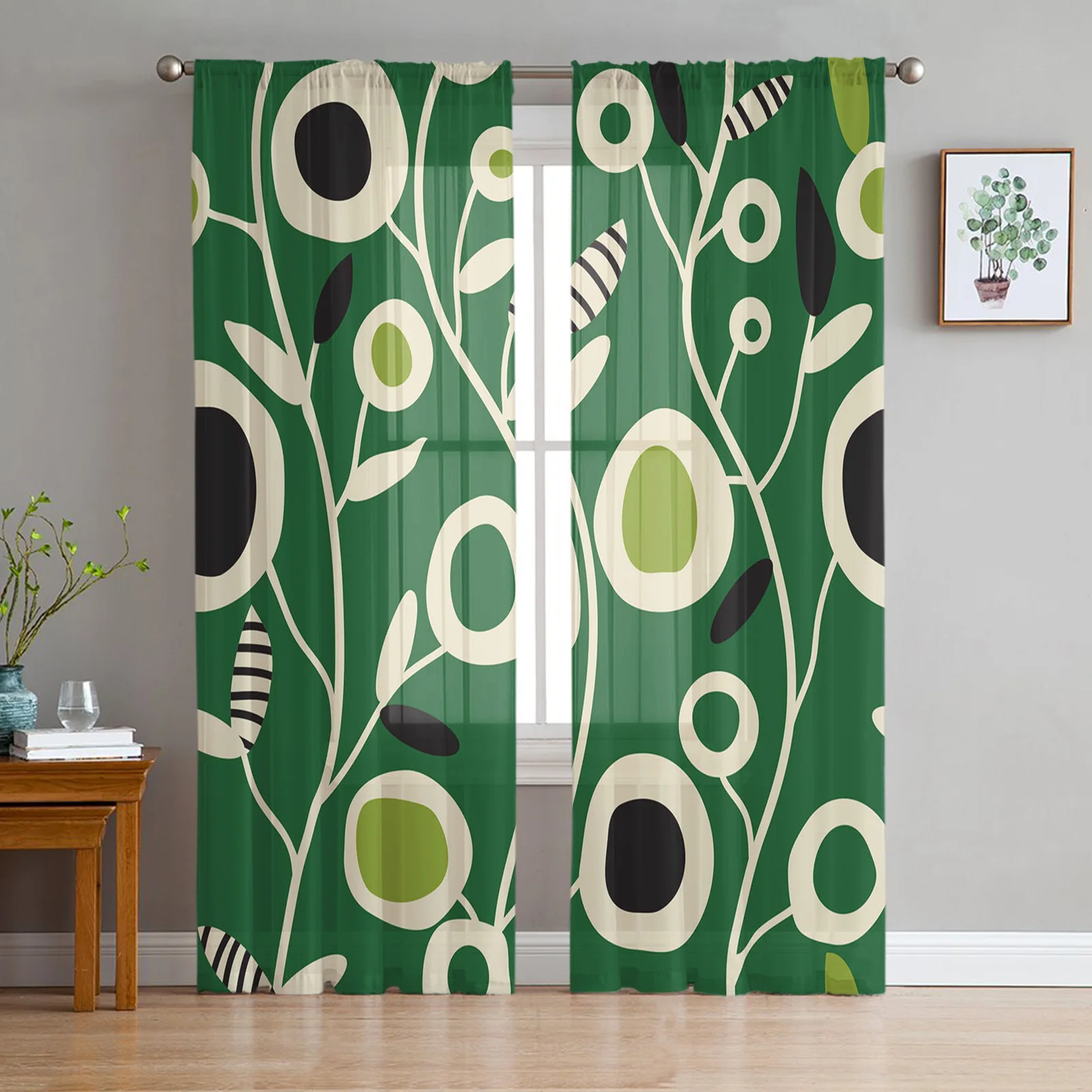 Прозрачные Занавески с геометрическими зелеными листьями кругами цветами для