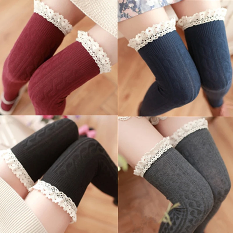 Зимние новые женские модные чулки с цветочным рисунком кружевное однотонное