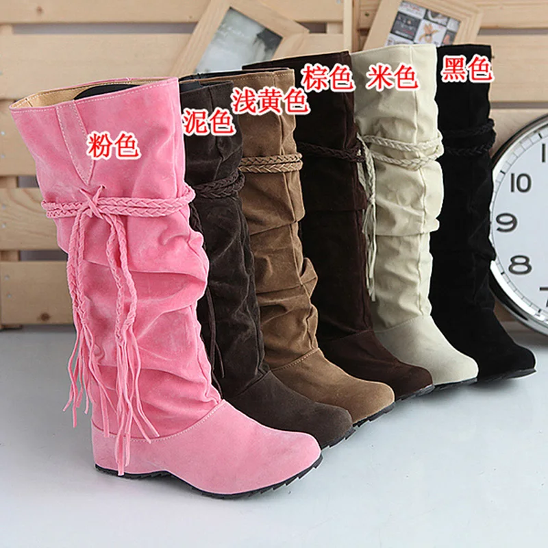 Женские 4 вида цветов сапоги с бахромой на низком каблуке кисточками плоской