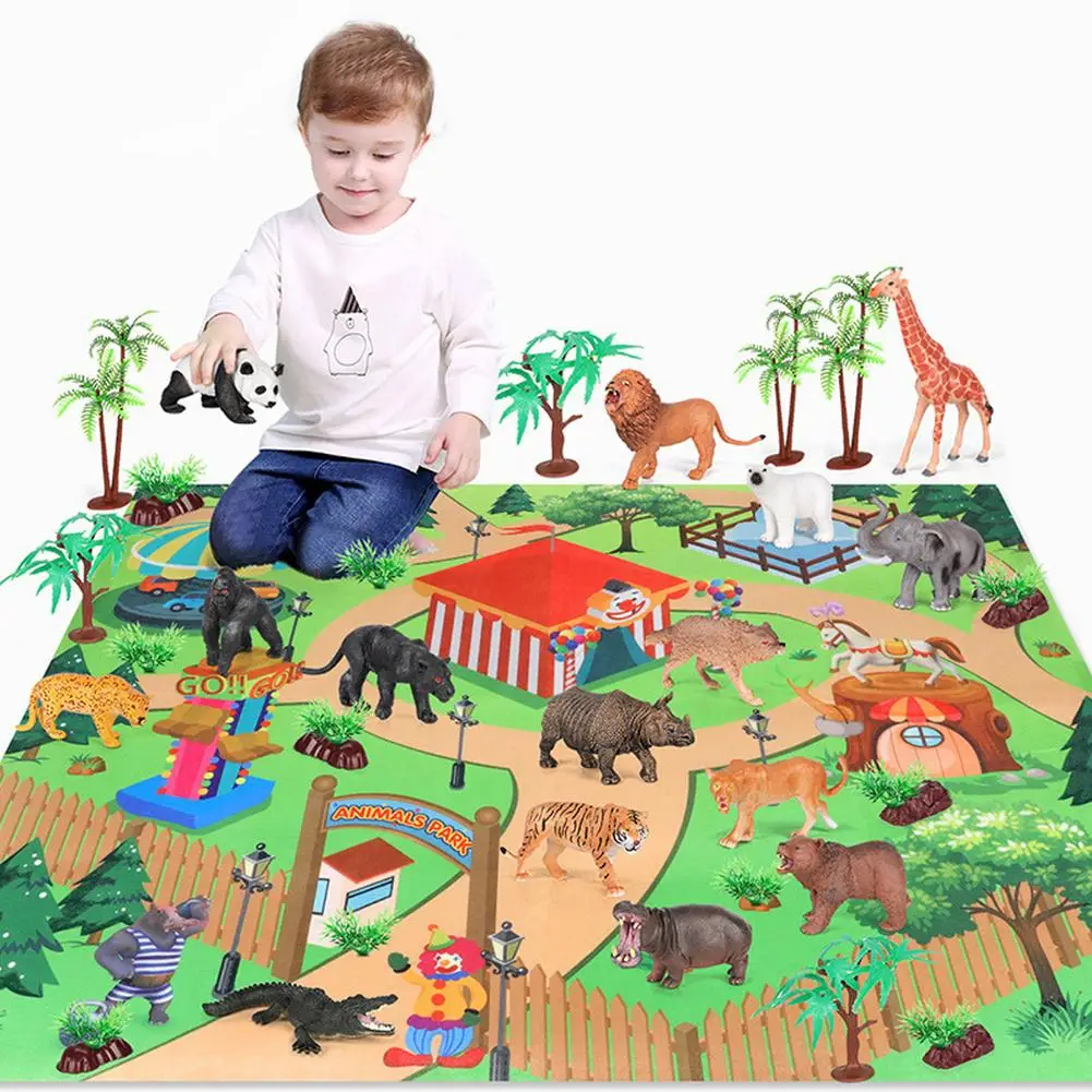 

Simulation Animals Figures Toys Play Mat Set Kids World Animal Model Cognition Toys for Children Christmas Birthday Gift