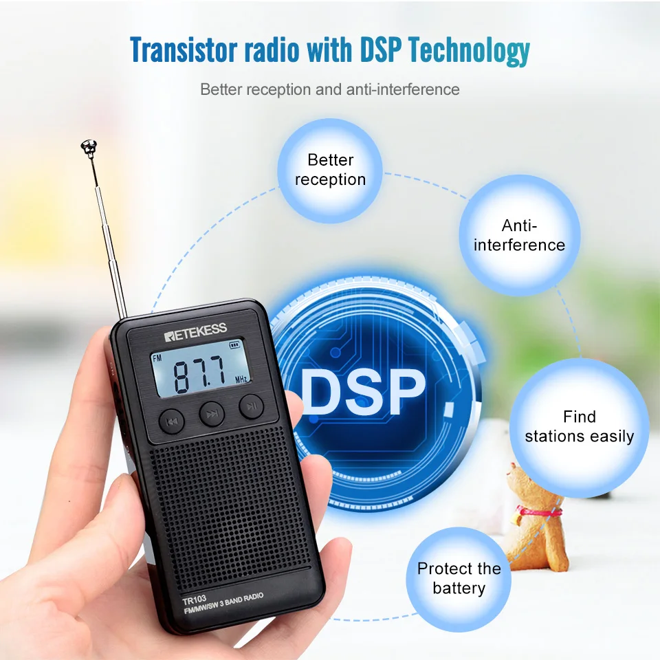 Retekess TR103 PR12 карманное портативное мини-радио FM / MW SW цифровое тюнинговое радио 9/10
