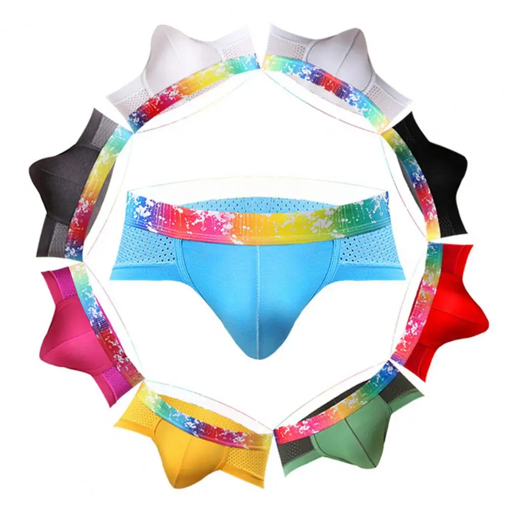 

FashionableSexy Men Colorful Waistband Underwear Underpants Mesh Patchwork U Convex Briefs forDaily inside wear