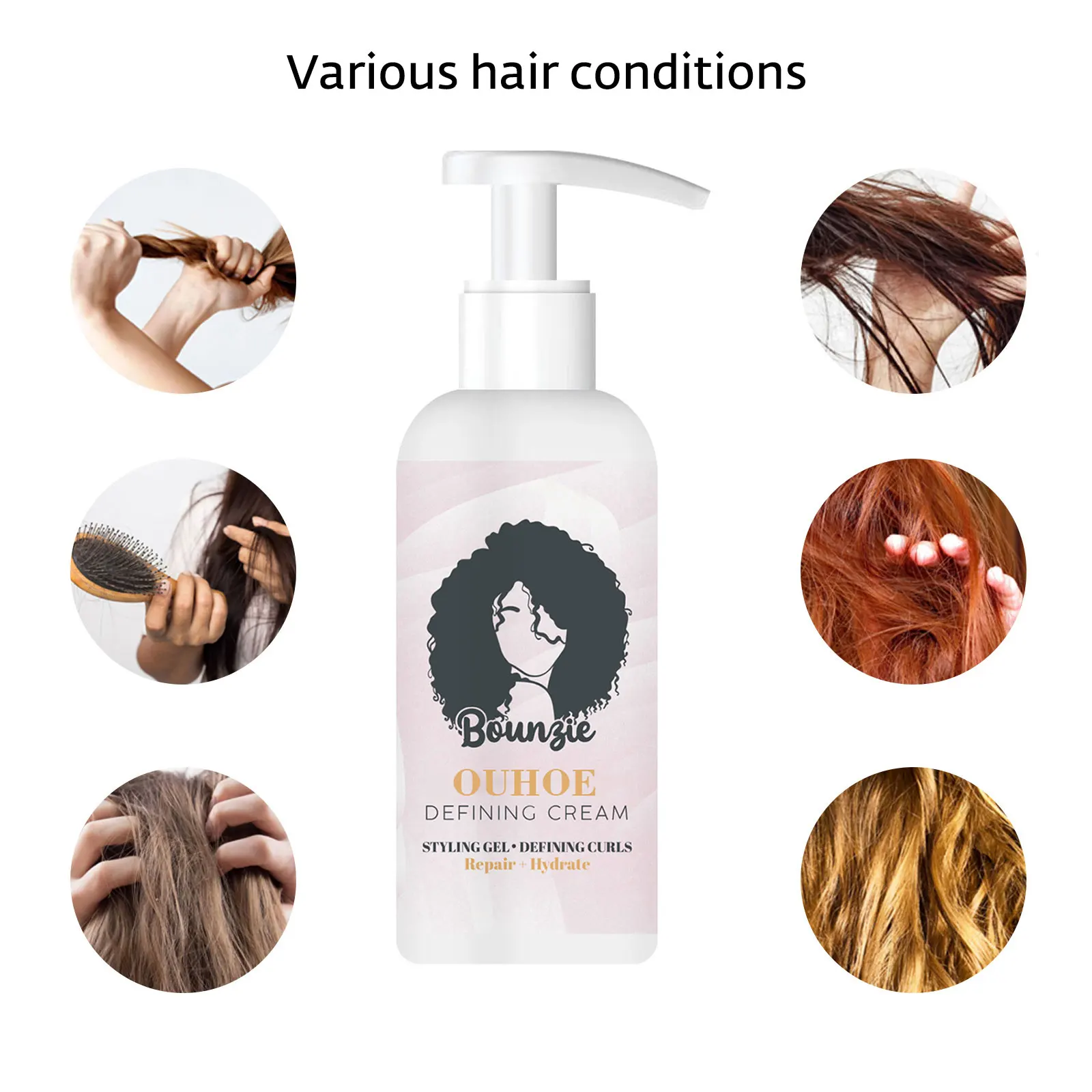 

Bounzie Defining Cream Elastin Curly Hair Moisturizing Styling Repair Curling Essence Hair Care Elastin