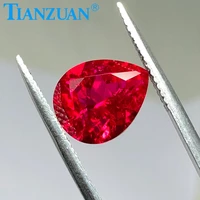 pear shape natual cut artificial ruby dark red stone with inculsions vs si clarity loose stone for jewelry making diy material