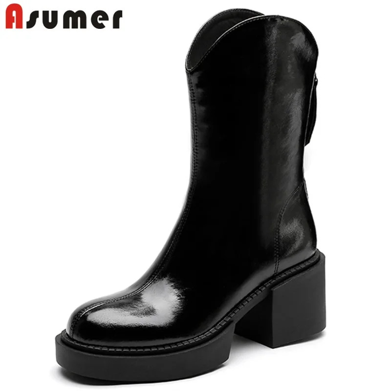 

Asumer 2022 New Arrival Women Winter Boots Zipper Hand Made Ankle Boots Genuine Leather Boots Comfortable Platform Ladies Shoes