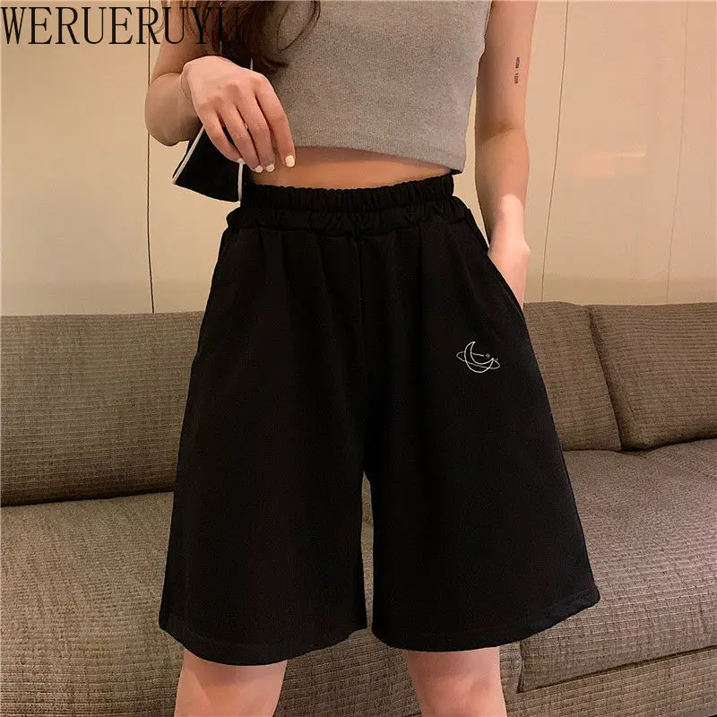 

Новые модные летние повседневные шорты для женщин 2021 Harajuku корейский стиль высокая Талия Пот черные шорты с вышивкой брюки женская одежда