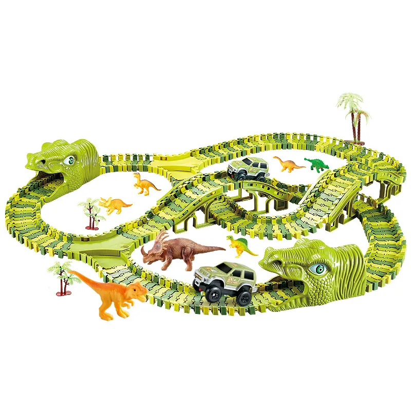 

390 PCS Dinosaur Railway Set Toy Car Track Building Blocks Flexible Race Car Magic Track Car Toys For Boys 4 Years Gift
